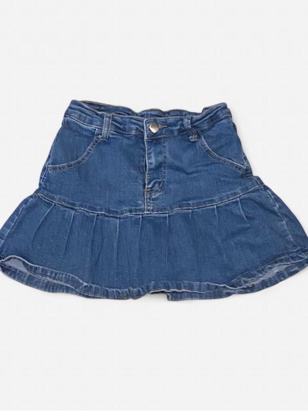 Denim Ruffle Mini Skirt - Blue